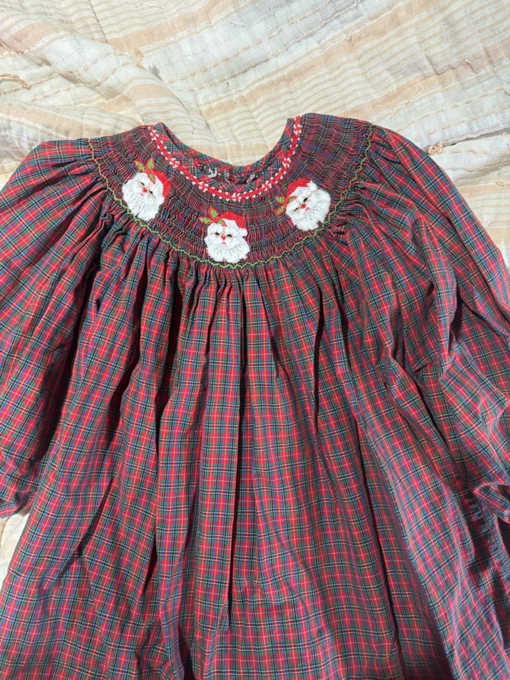 Smocked Santa Plaid Holiday Dress